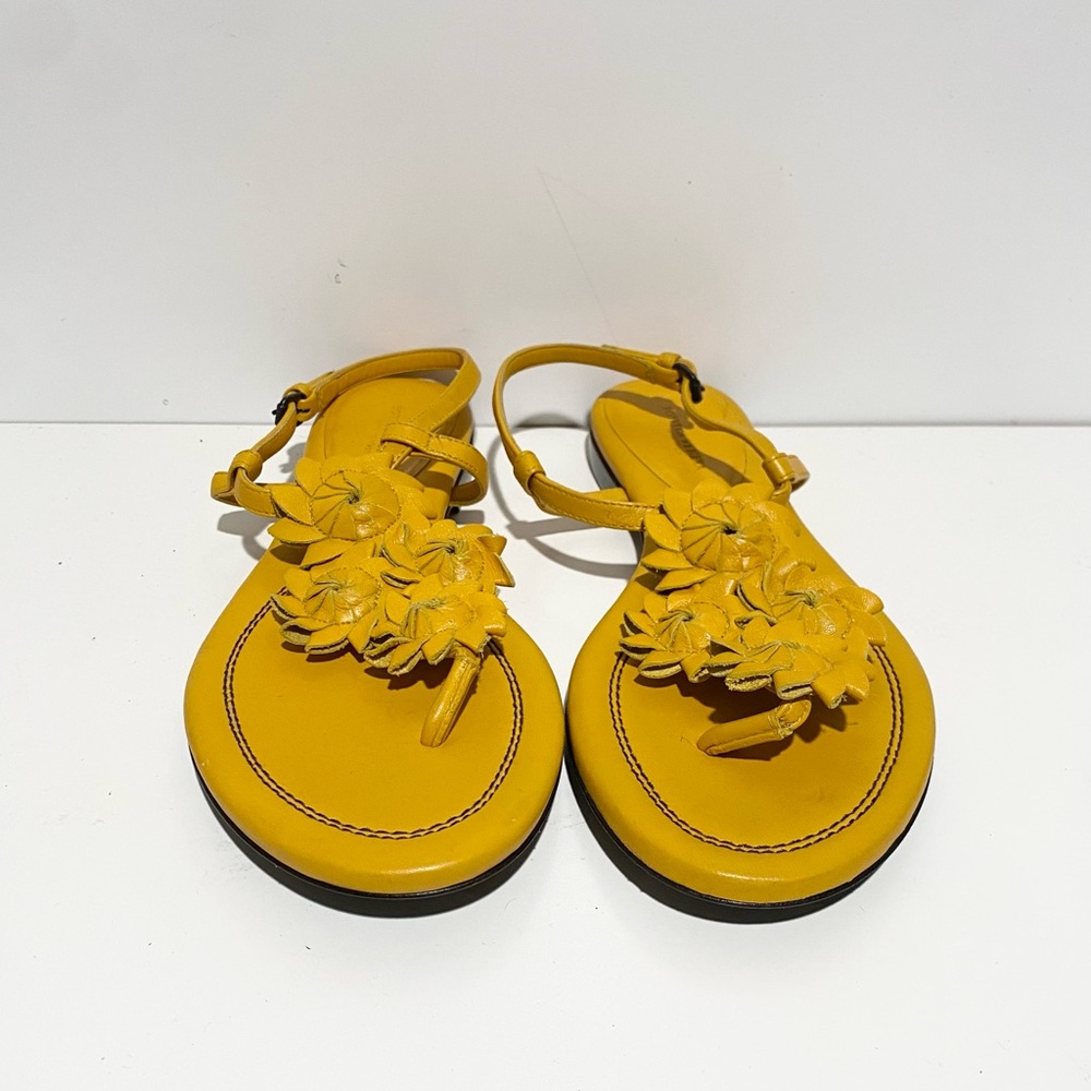 Bottega Veneta Yellow Leather Flower Cutout Sunset Flat Sandals 37 - Picture 2 of 7